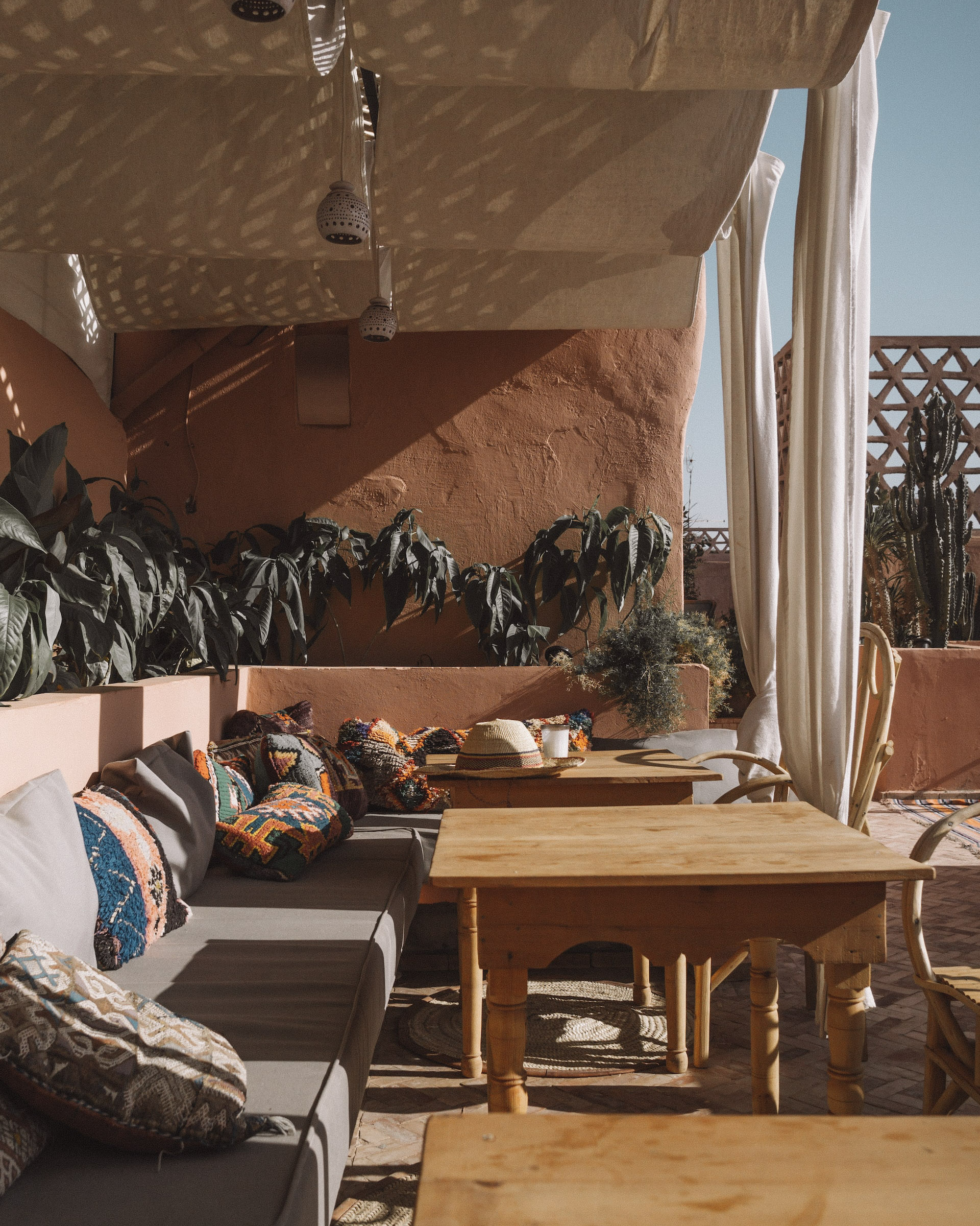 Marrakesh riad rooftop table sun