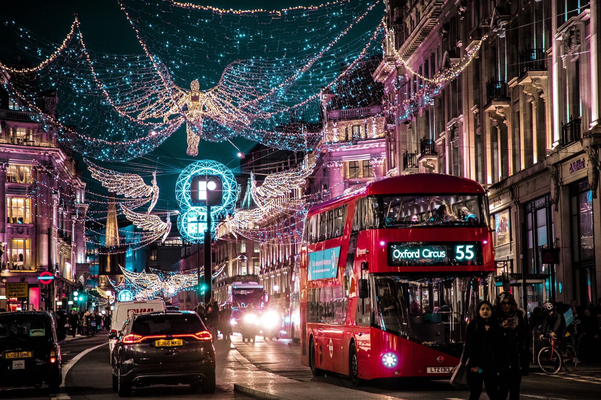 Oxford Street Christmas Lights Red Bus London