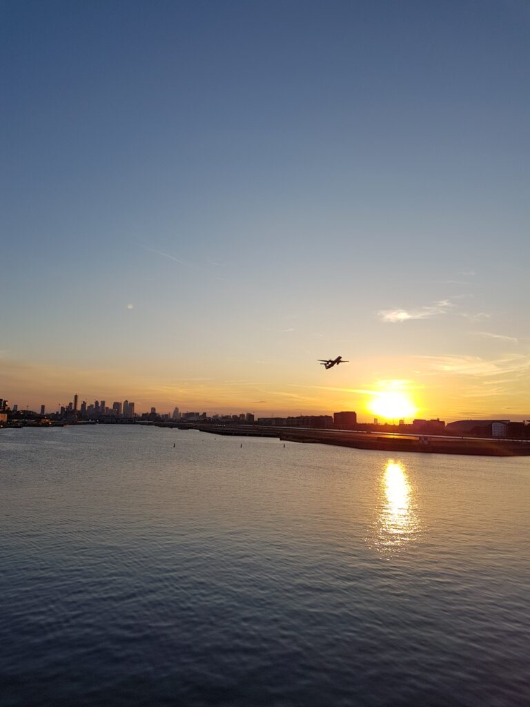 London City Airport LCY Take off plane sunrise