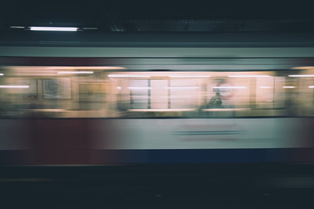 London tube train blurred at platform