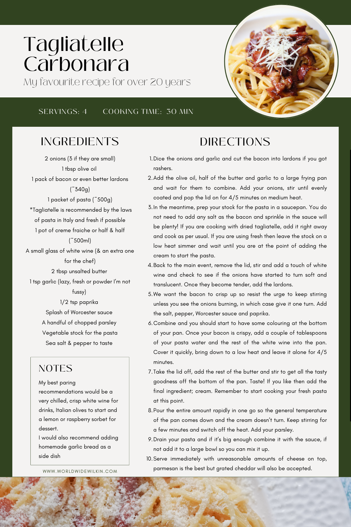 Recipe card for Tagliatelle Carbonara