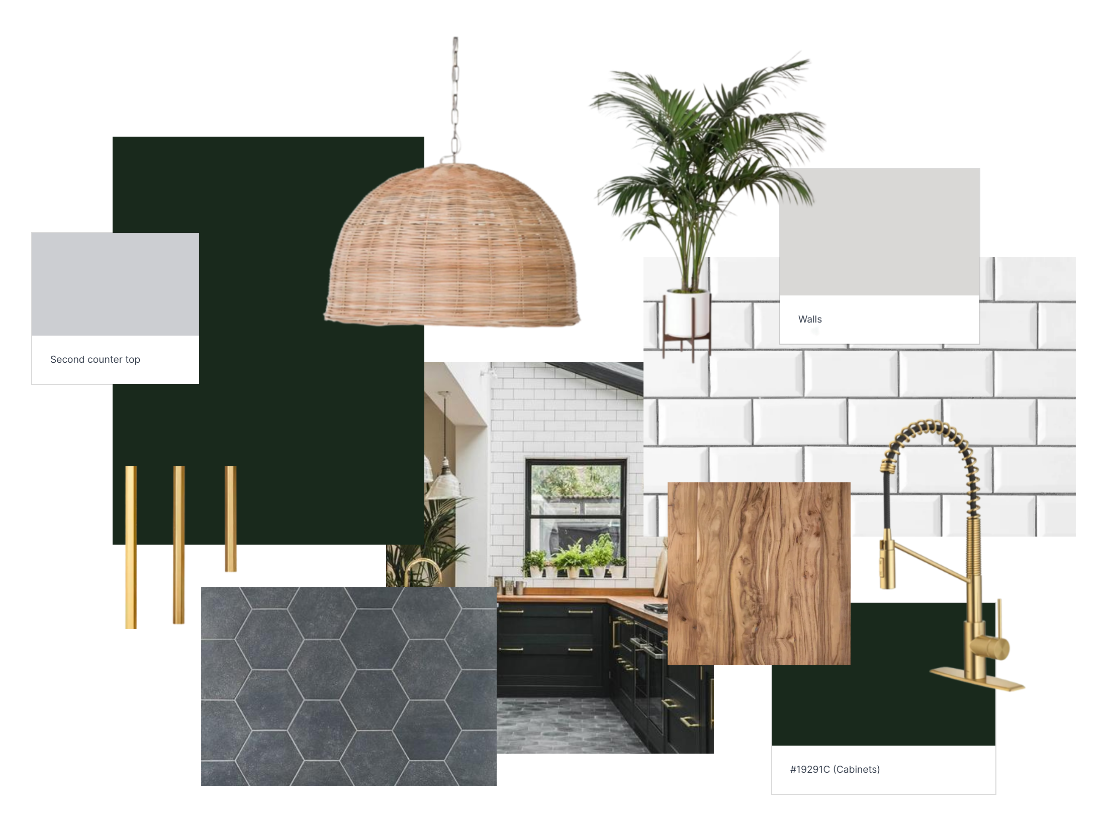 Dark green kitchen design board