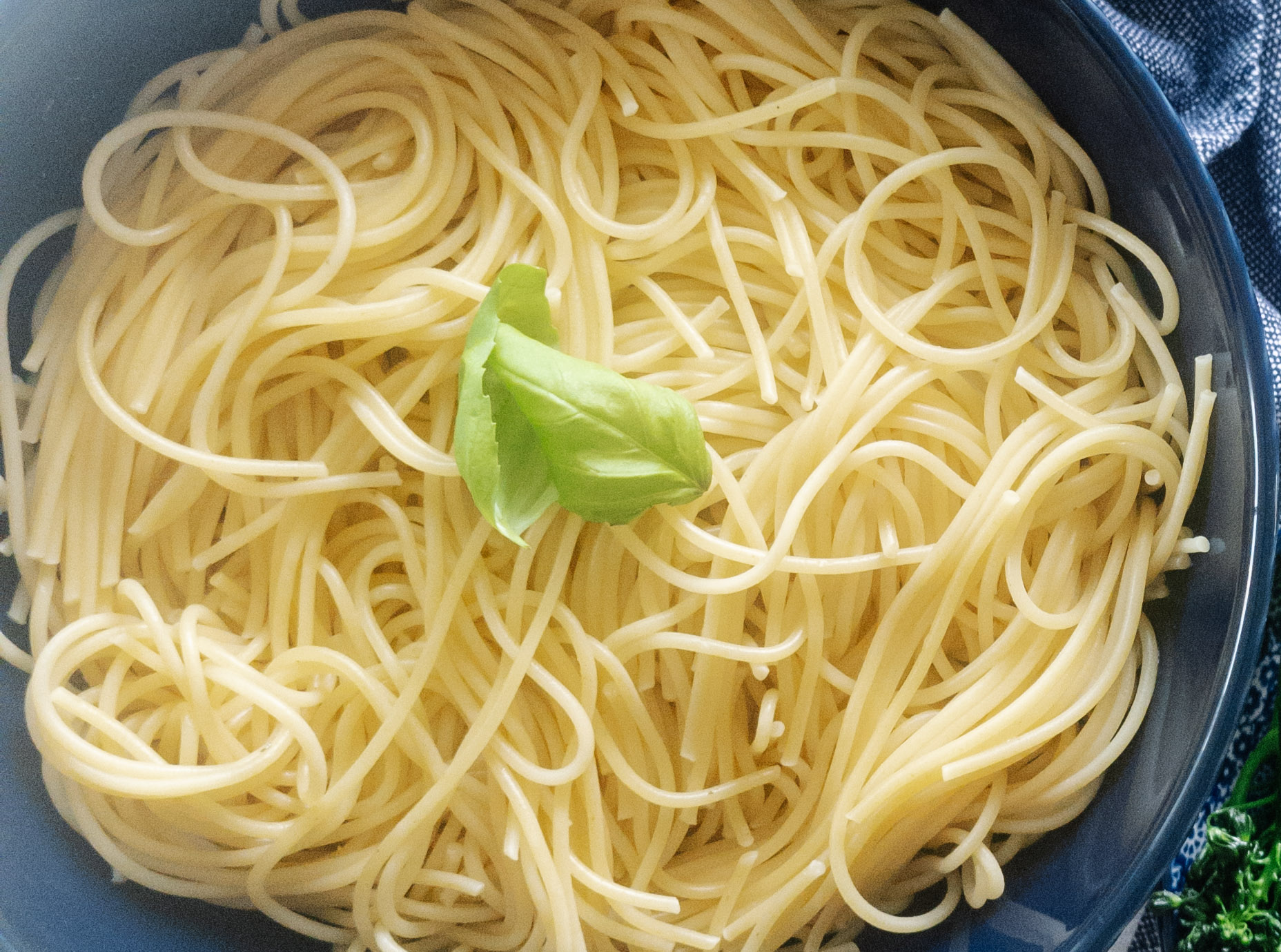 Cooked pasta with basil